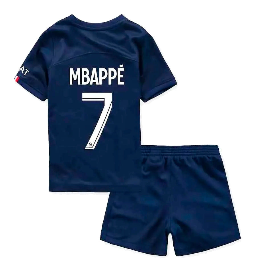 Equipación Camiseta y Short Paris Saint Germain Temporada 2022-2023 Mbappé 7 Niño Alta Calidad