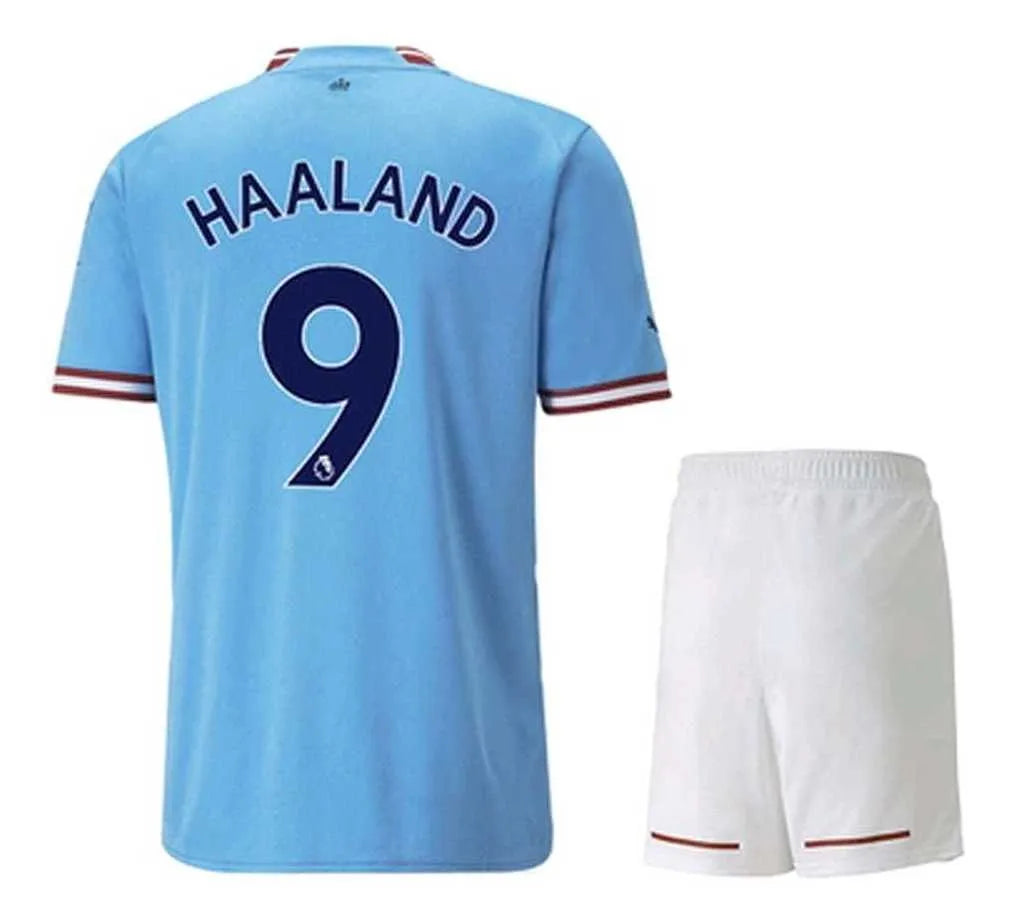 Equipación Camiseta y Short Manchester City Temporada 2022-2023 Haaland 9 Adulto y Niño Alta Calidad