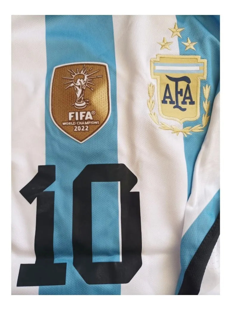 Camiseta Selección Argentina Mundial Qatar 2022 Messi 10 Alta Calidad 3 Estrellas Campeones del Mundo