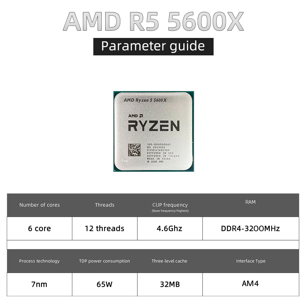 Procesador Ryzen 5 5600X 3.7 GHz 6-Core 12-Thread 7NM 100-000000065 AM4