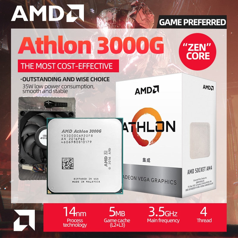 Procesador AMD Athlon 3000G X2 3000G 3.5 GHz Dual-Core Quad-Thread AM4 + Cooler